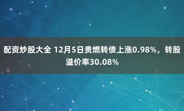 配资炒股大全 12月5日贵燃转债上涨0.98%，转股溢价率30.08%